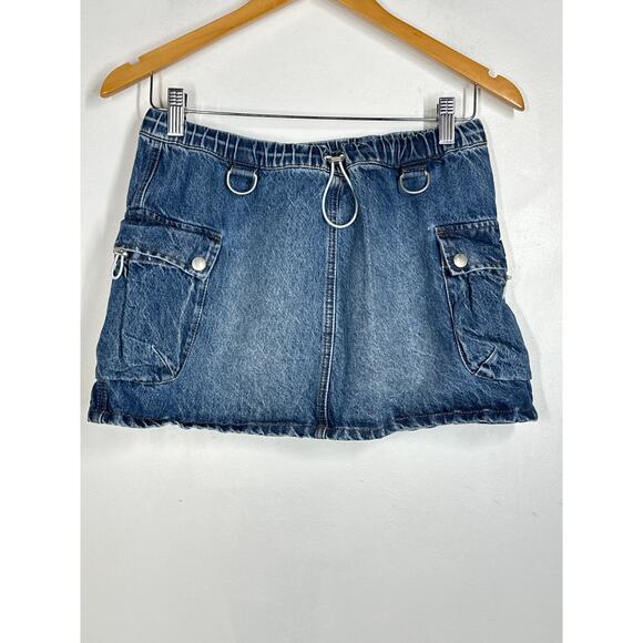 Coperni Cargo Skirt Medium Wash Denim Button Flap Pockets Mini A-Line Blue 4 - Picture 3 of 13